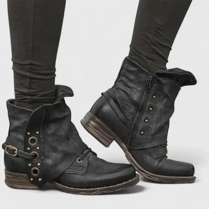 Katharina | Damen Frühlings Vintage Stiefeletten mit Schnallen