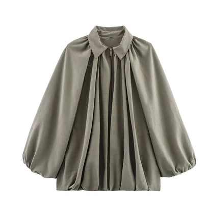 Helga | Damen Bluse mit Plisseefalten und Laternenärmeln