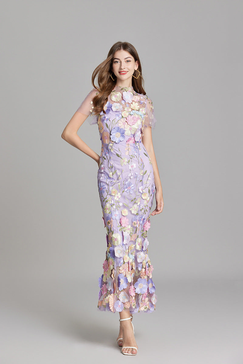 Annika | Damen Kurzarm Kleid mit Blumenmuster aus Mesh