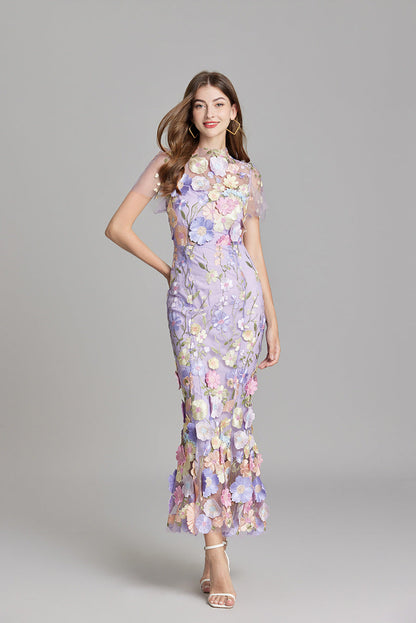 Annika | Damen Kurzarm Kleid mit Blumenmuster aus Mesh