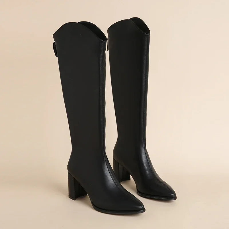 Lydia | Damen Kniestiefel mit hohem Absatz und spitzer Spitze