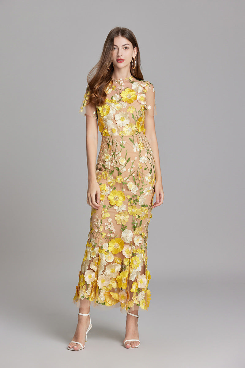 Annika | Damen Kurzarm Kleid mit Blumenmuster aus Mesh