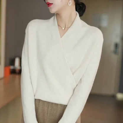 Susanne | Damen Herbst Strickpullover mit Wickel-V-Ausschnitt