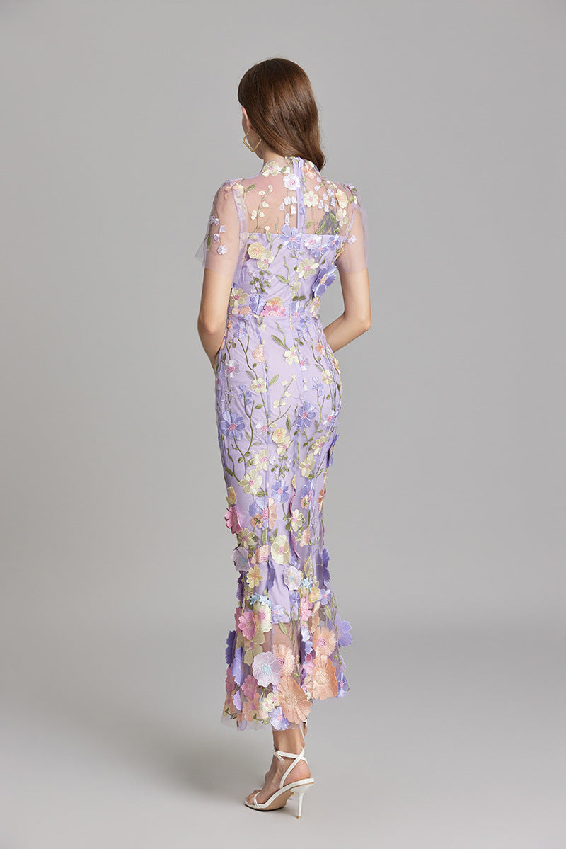 Annika | Damen Kurzarm Kleid mit Blumenmuster aus Mesh