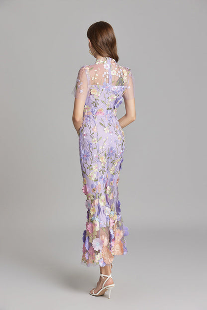 Annika | Damen Kurzarm Kleid mit Blumenmuster aus Mesh