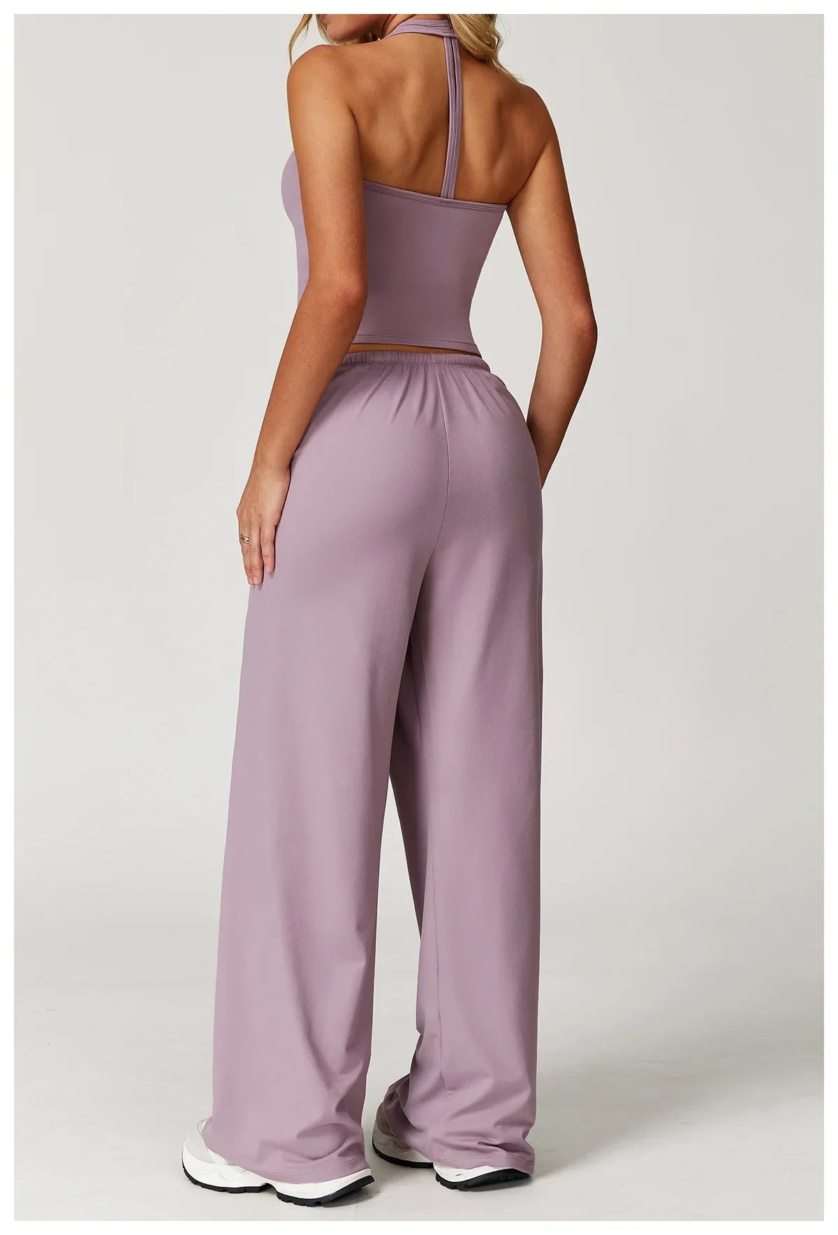 Laura | Damen Freizeit Neckholder Crop-Top Hosen Set