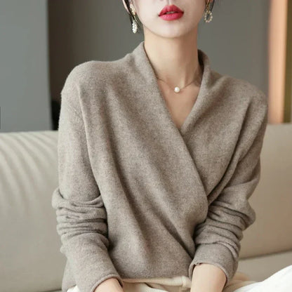Susanne | Damen Herbst Strickpullover mit Wickel-V-Ausschnitt