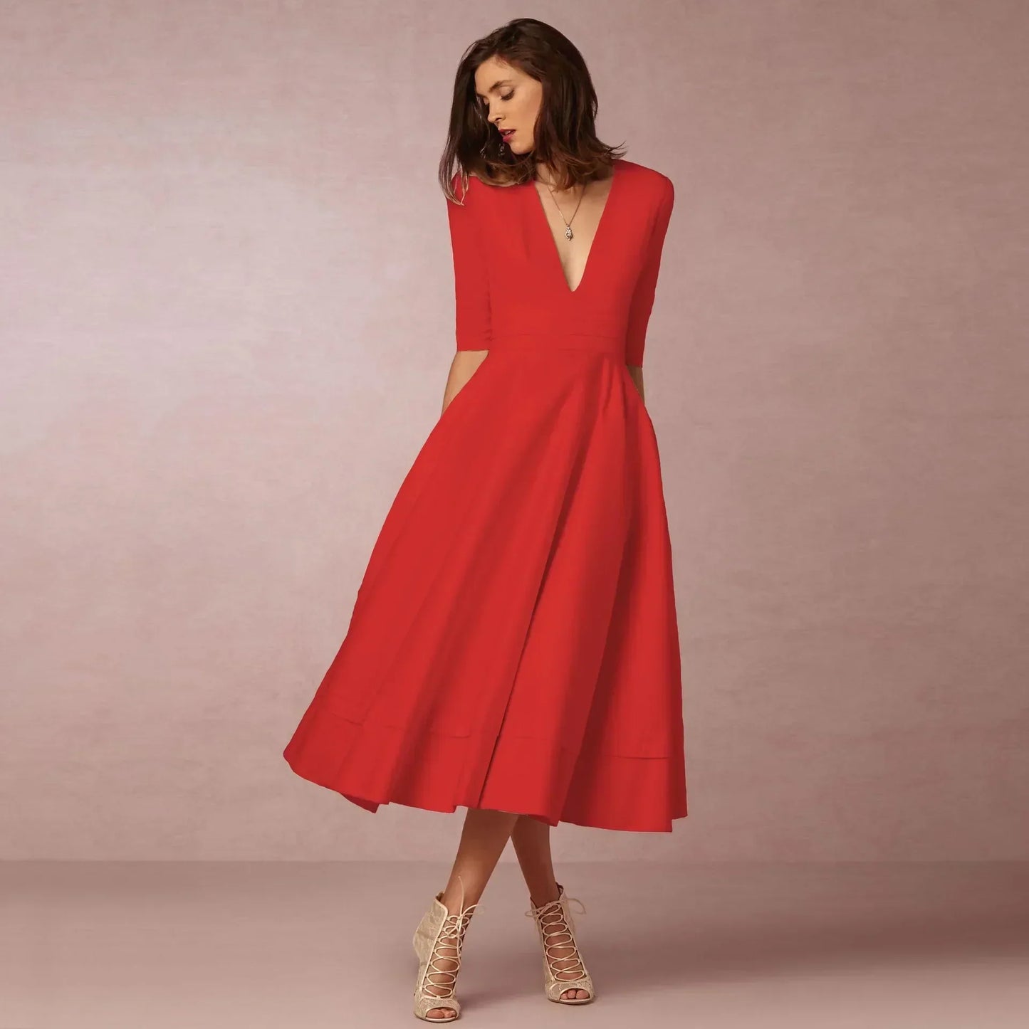 Sabina | Damen Fließendes Midi-Kleid