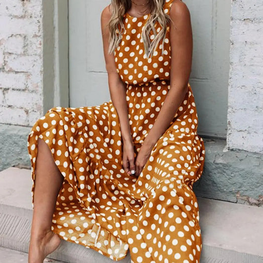 Helene | Damen Ärmelloses Kleid mit Rundhalsausschnitt und Punktemuster