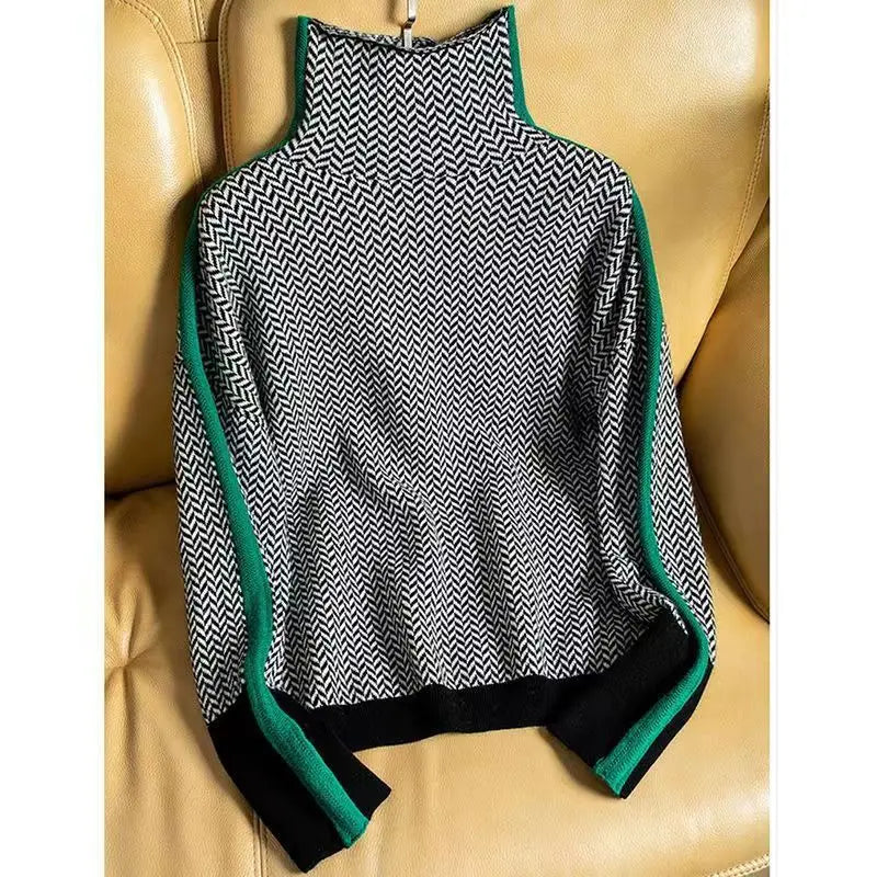 Sabine | Damen Luxus Fischgrät Rollkragenpullover
