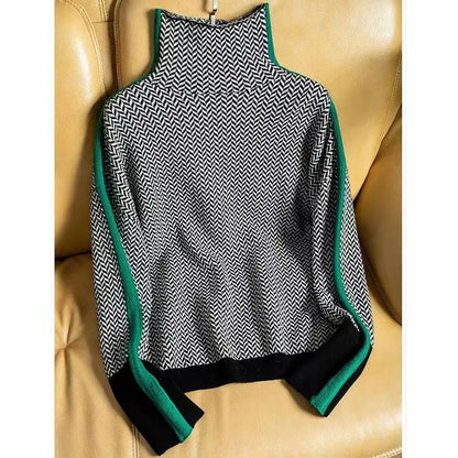 Sabine | Damen Luxus Fischgrät Rollkragenpullover