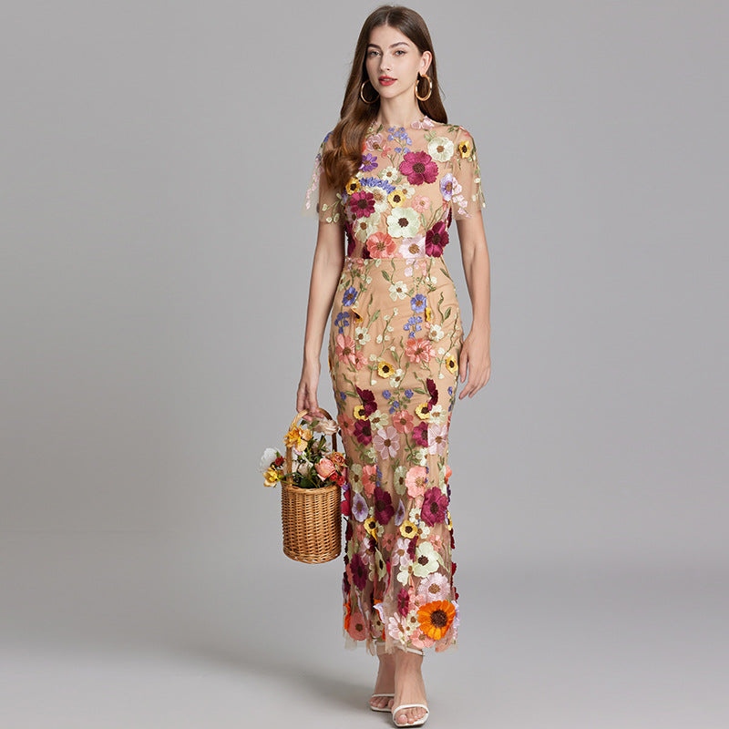 Annika | Damen Kurzarm Kleid mit Blumenmuster aus Mesh