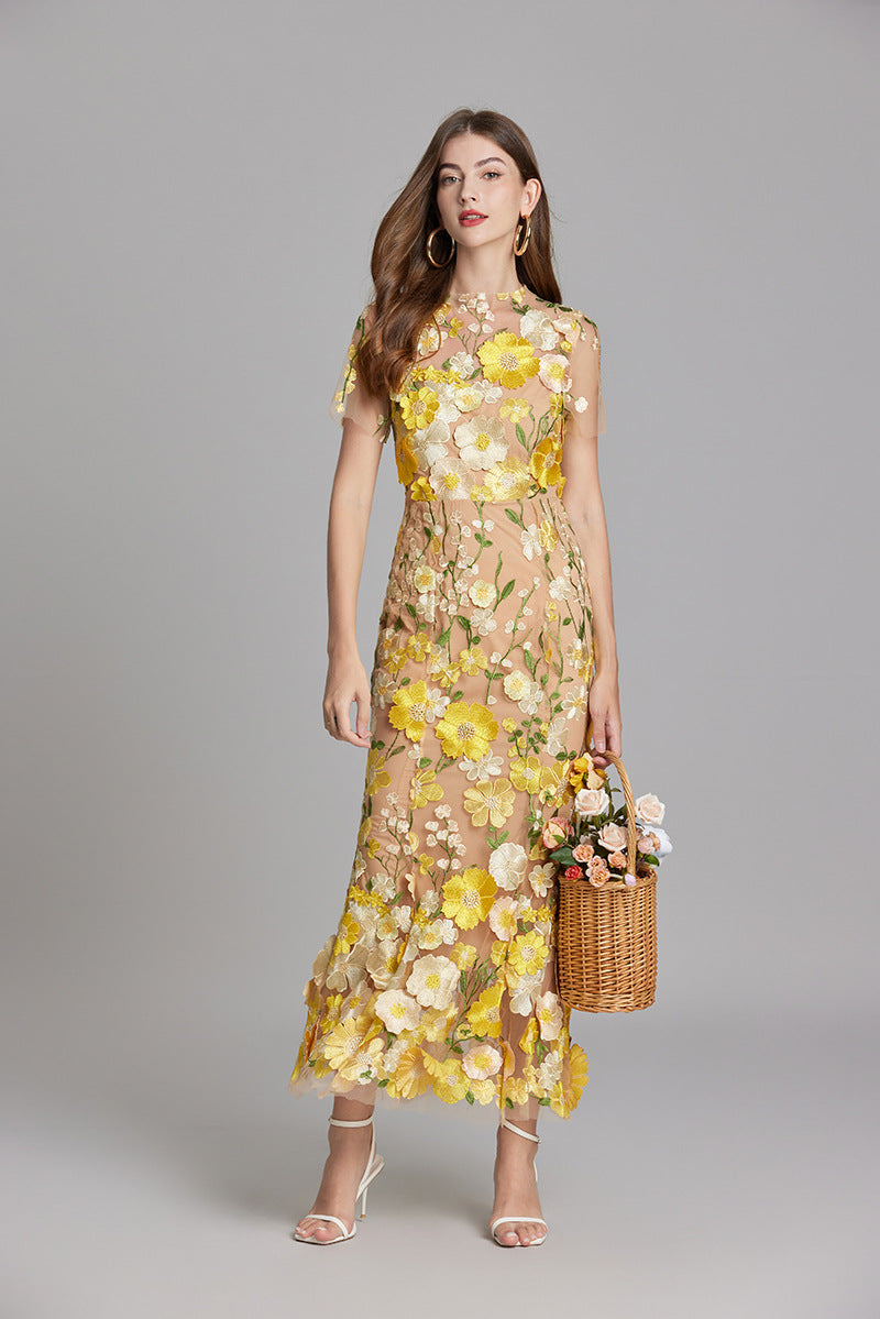 Annika | Damen Kurzarm Kleid mit Blumenmuster aus Mesh