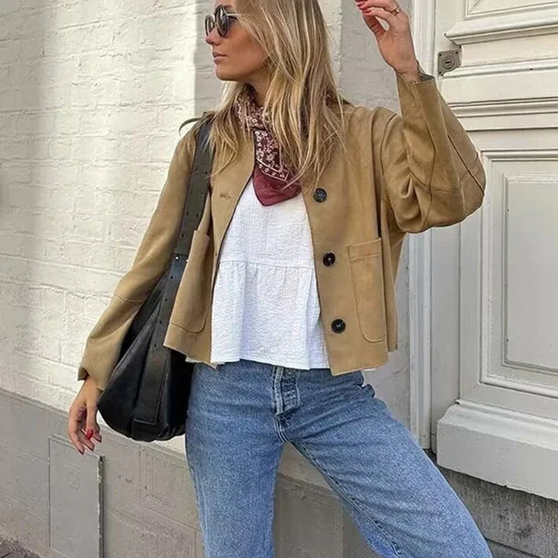 Jessica | Damen Schicke Jacke mit Rundhalsausschnitt und Knöpfen