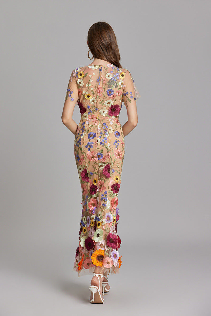 Annika | Damen Kurzarm Kleid mit Blumenmuster aus Mesh