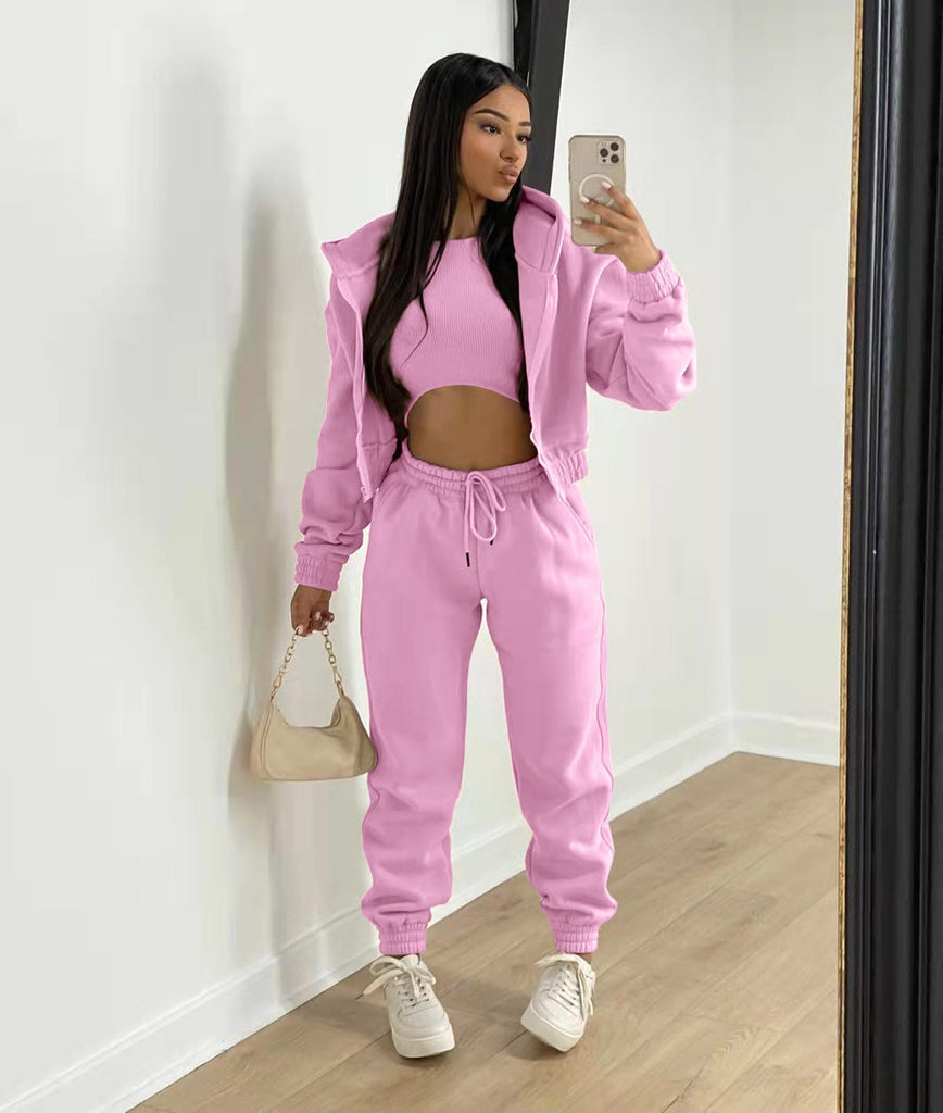 Nicole | Damen Lässiges Crop-Top- und Jogginghosen-Set