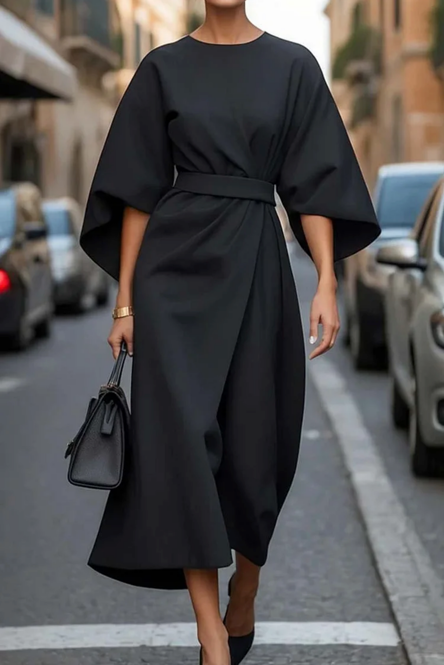 Johanna | Damen Herbst Midi-Kleid mit Laternenärmeln