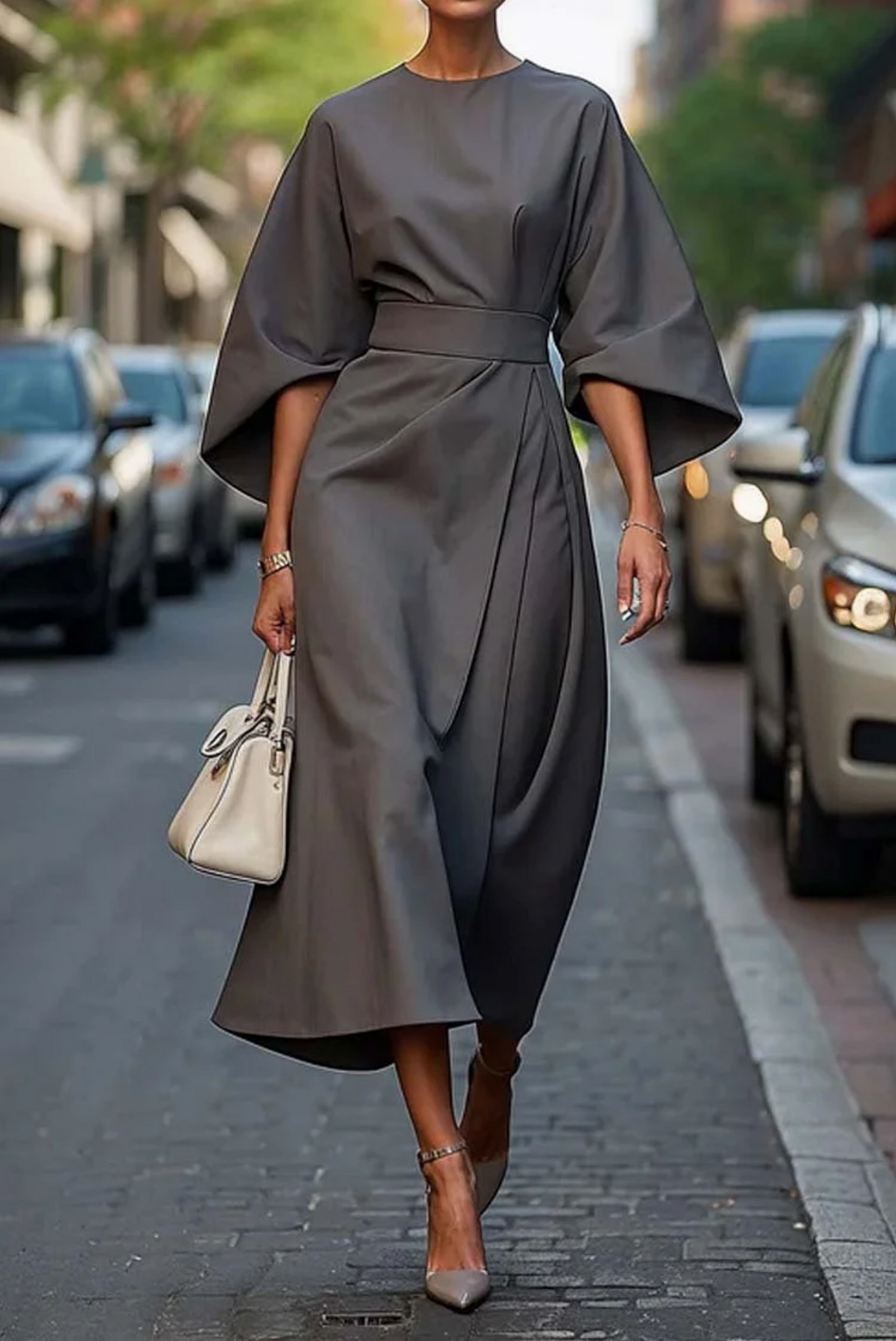 Johanna | Damen Herbst Midi-Kleid mit Laternenärmeln