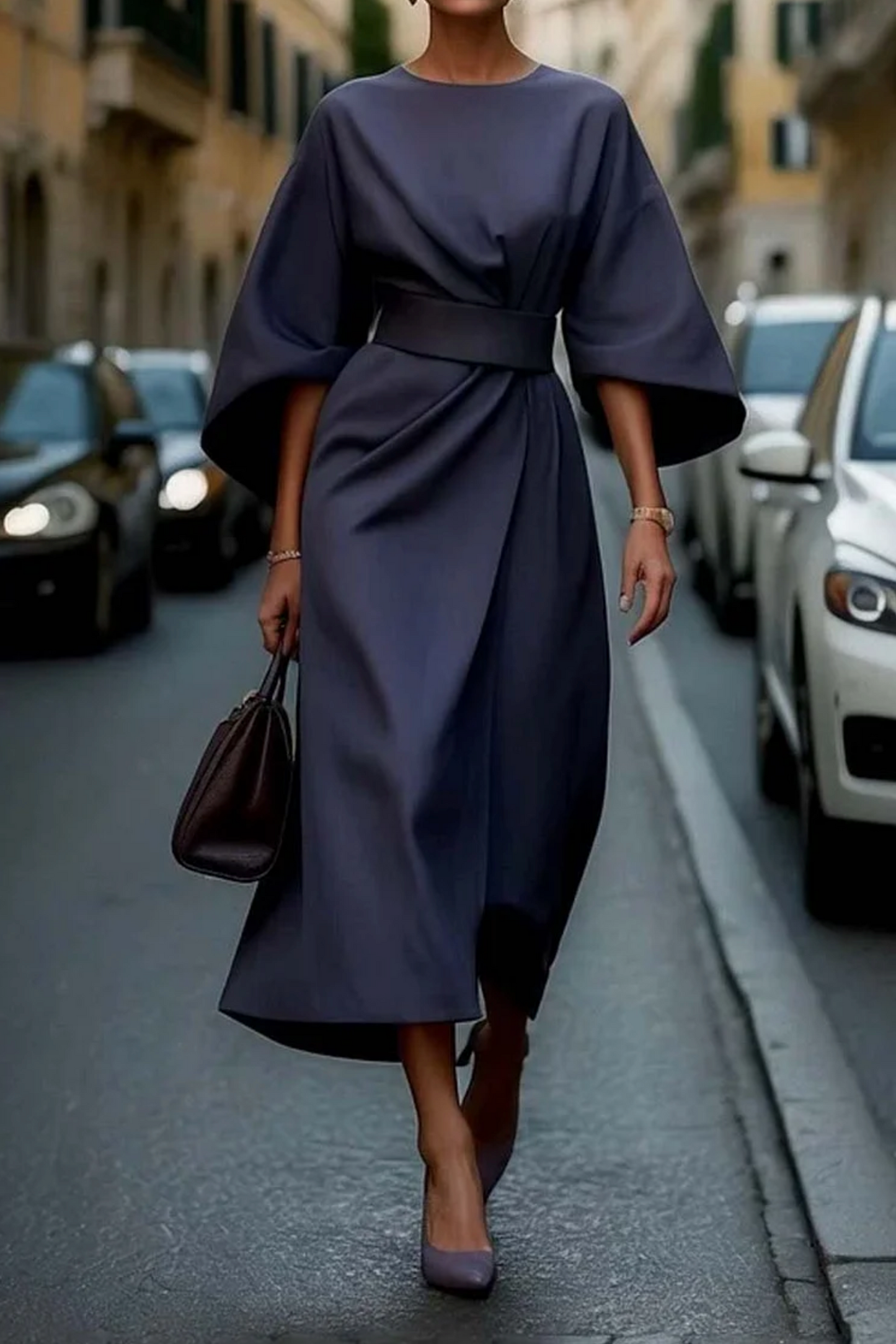 Johanna | Damen Herbst Midi-Kleid mit Laternenärmeln