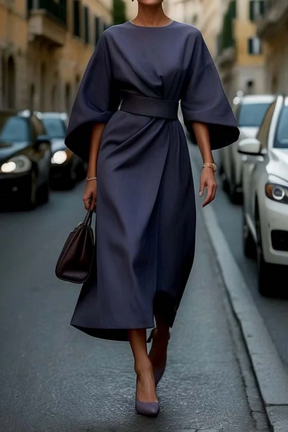 Johanna | Damen Herbst Midi-Kleid mit Laternenärmeln
