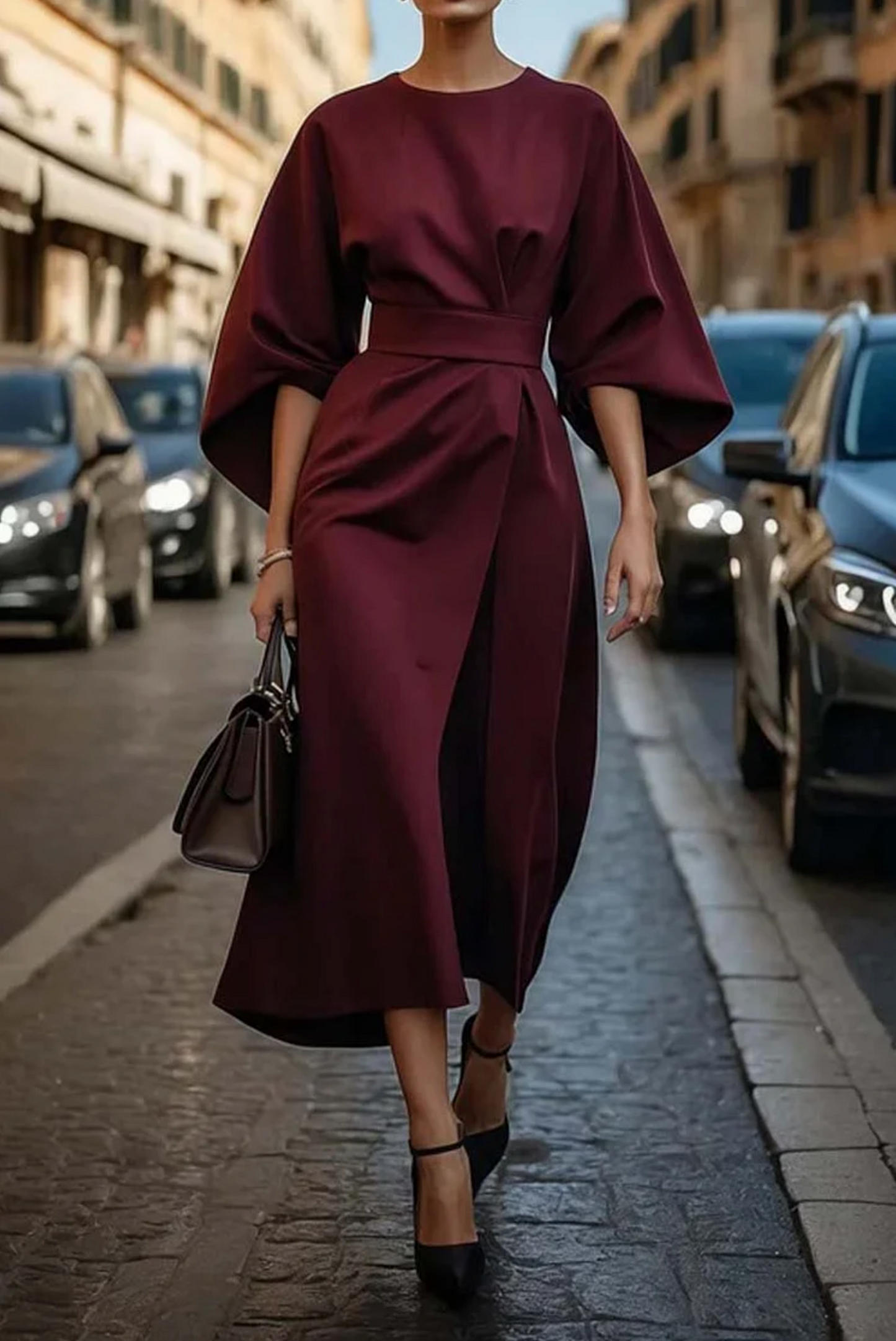 Johanna | Damen Herbst Midi-Kleid mit Laternenärmeln