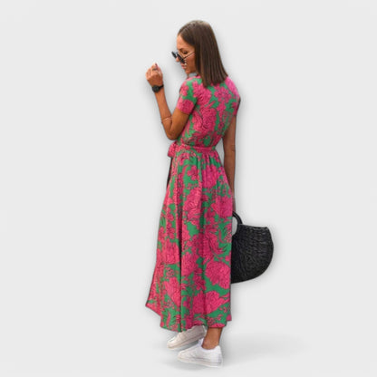 Susanne | Damen Lässiges Langkleid mit V-Ausschnitt und Gürtel