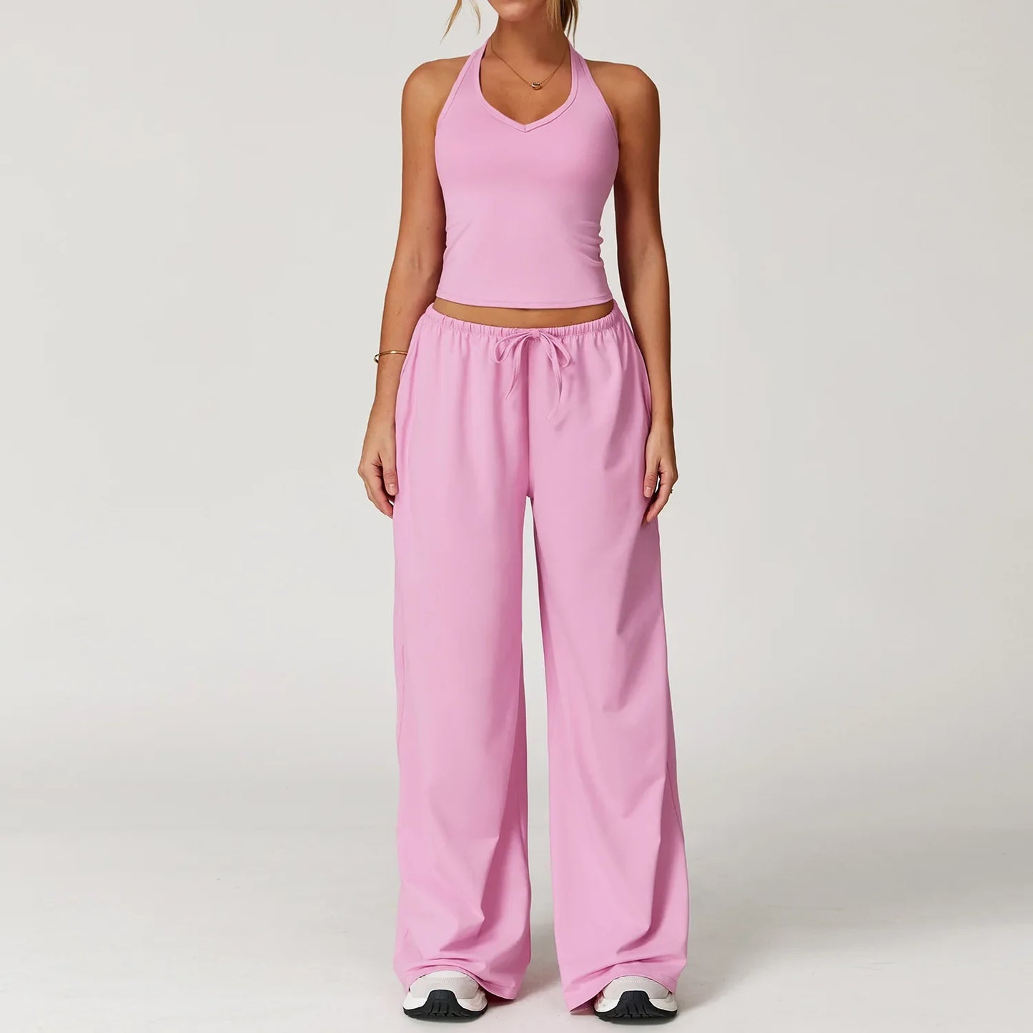 Laura | Damen Freizeit Neckholder Crop-Top Hosen Set