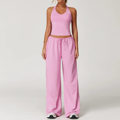 Laura | Damen Freizeit Neckholder Crop-Top Hosen Set