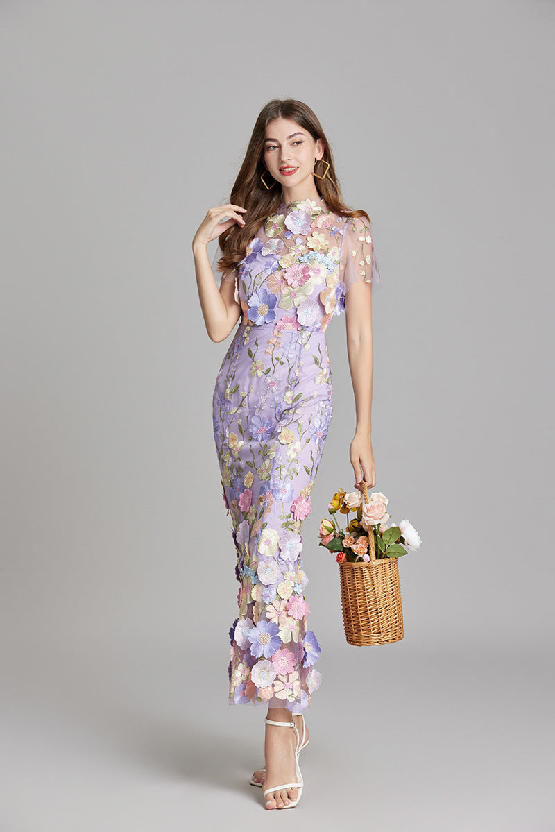 Annika | Damen Kurzarm Kleid mit Blumenmuster aus Mesh