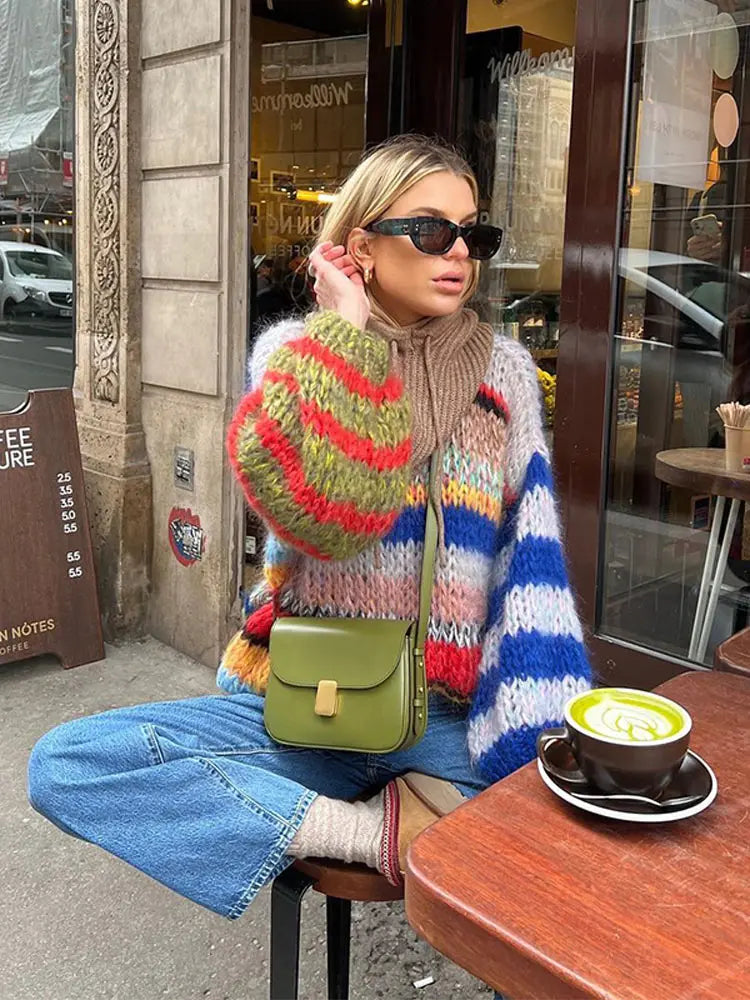 Jessica| Damen Herbst Strickpullover in Mehrfarbig