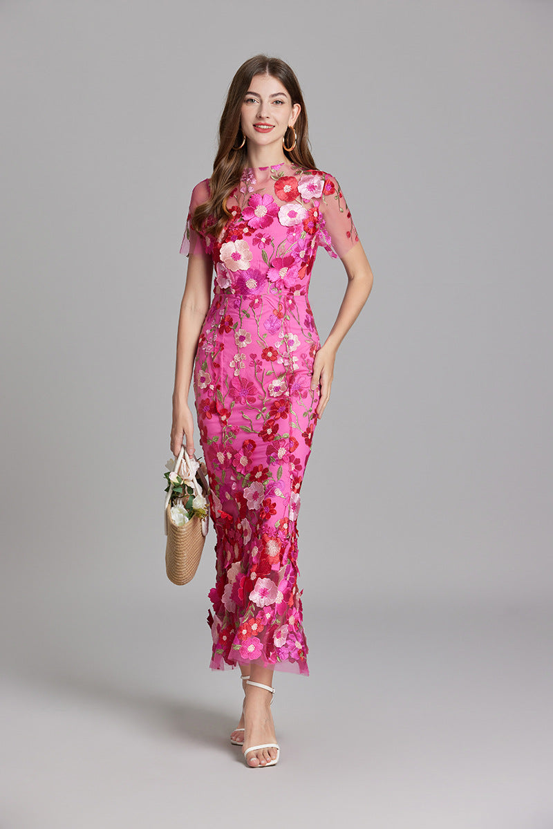 Annika | Damen Kurzarm Kleid mit Blumenmuster aus Mesh