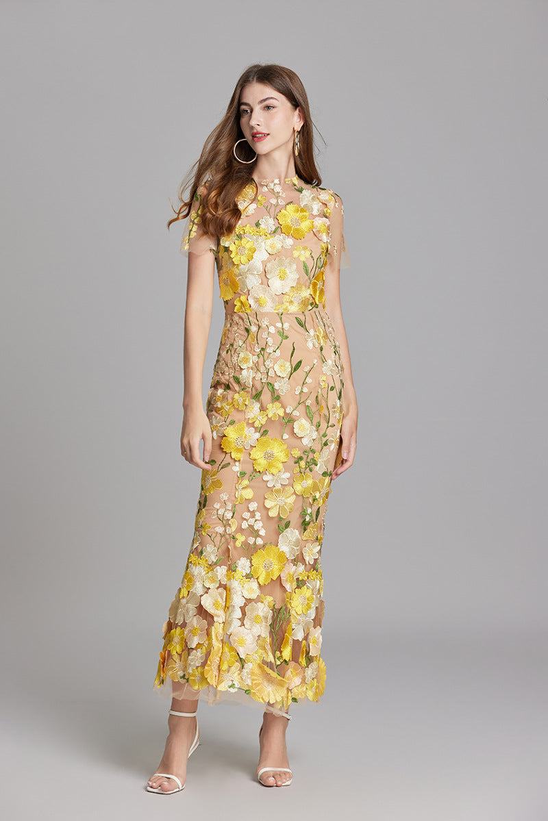 Annika | Damen Kurzarm Kleid mit Blumenmuster aus Mesh