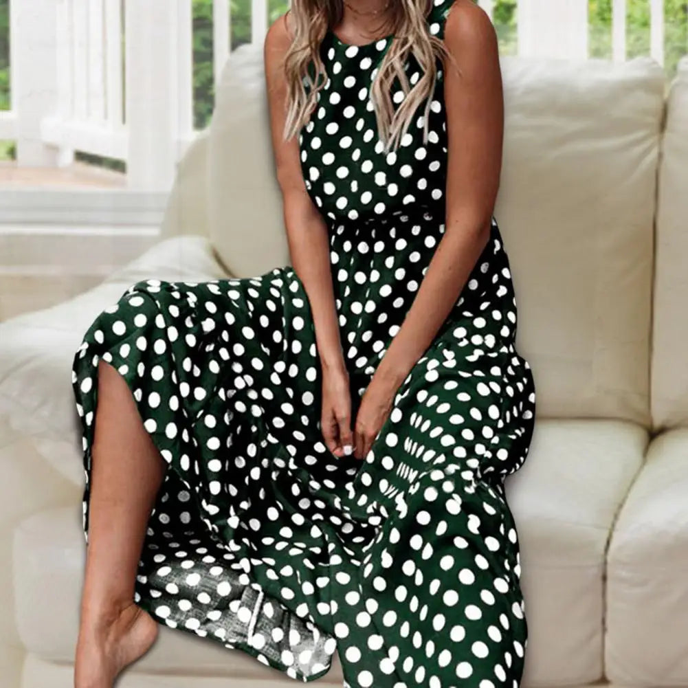 Helene | Damen Ärmelloses Kleid mit Rundhalsausschnitt und Punktemuster