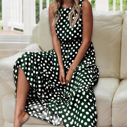 Helene | Damen Ärmelloses Kleid mit Rundhalsausschnitt und Punktemuster
