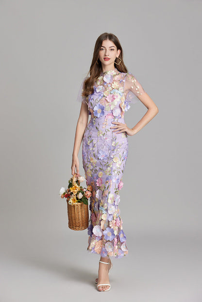 Annika | Damen Kurzarm Kleid mit Blumenmuster aus Mesh
