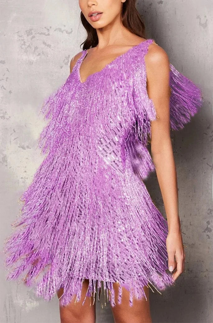 Dorothea | Damen Cocktailkleid mit Fransen und Federn