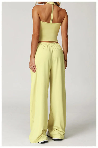 Laura | Damen Freizeit Neckholder Crop-Top Hosen Set