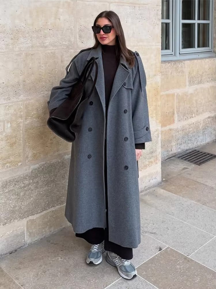 Franziska | Damen Langer Winter-Trenchcoat aus Wolle