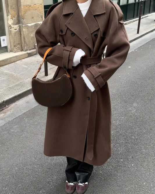 Franziska | Damen Langer Winter-Trenchcoat aus Wolle