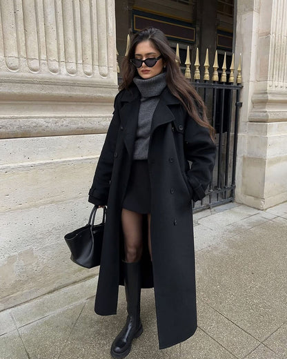 Franziska | Damen Langer Winter-Trenchcoat aus Wolle