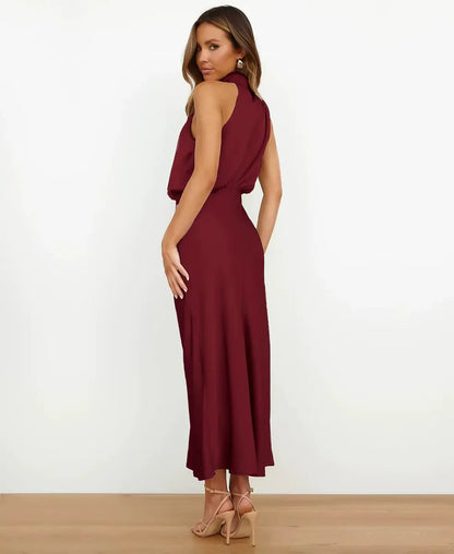 Beatrice | Damen Maxikleid mit Drapierung und Neckholder-Ausschnitt