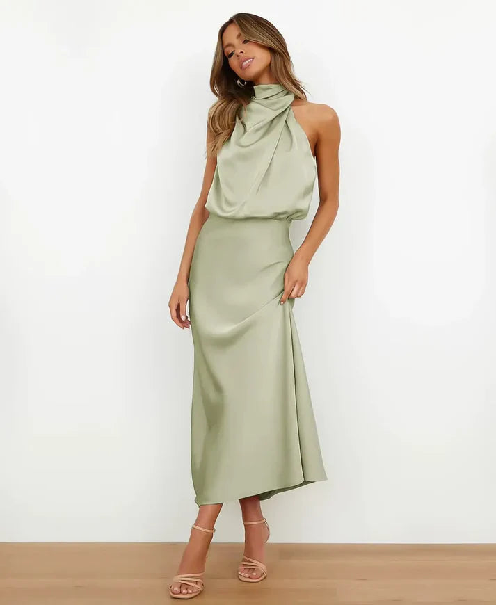Beatrice | Damen Maxikleid mit Drapierung und Neckholder-Ausschnitt
