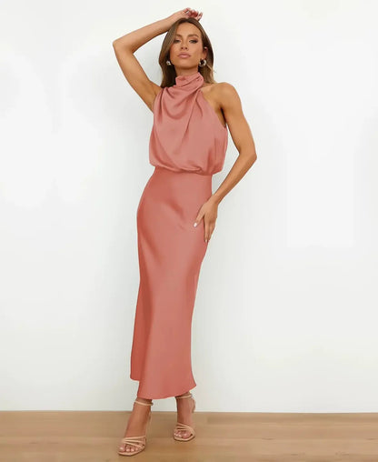 Beatrice | Damen Maxikleid mit Drapierung und Neckholder-Ausschnitt