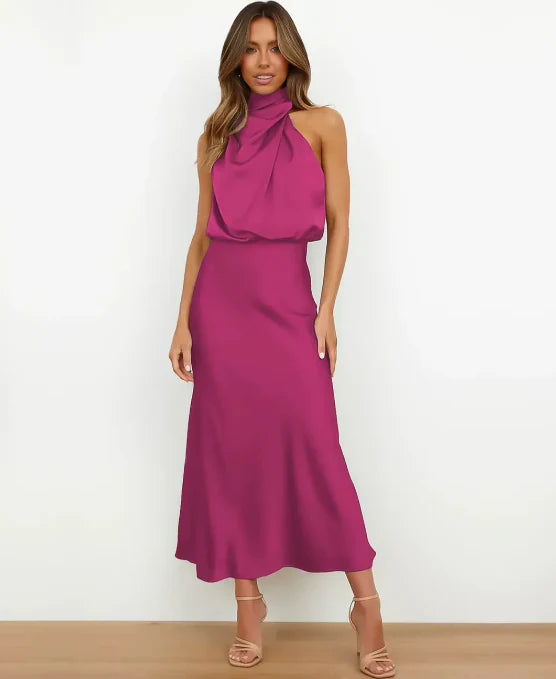 Beatrice | Damen Maxikleid mit Drapierung und Neckholder-Ausschnitt