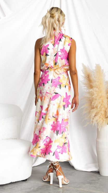 Marion | Damen Blumen Neckholder Maxikleid