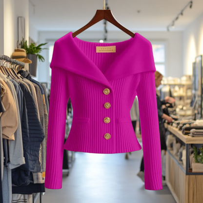Daniela | Damen Modischer Gerippter Pullover mit Knöpfen
