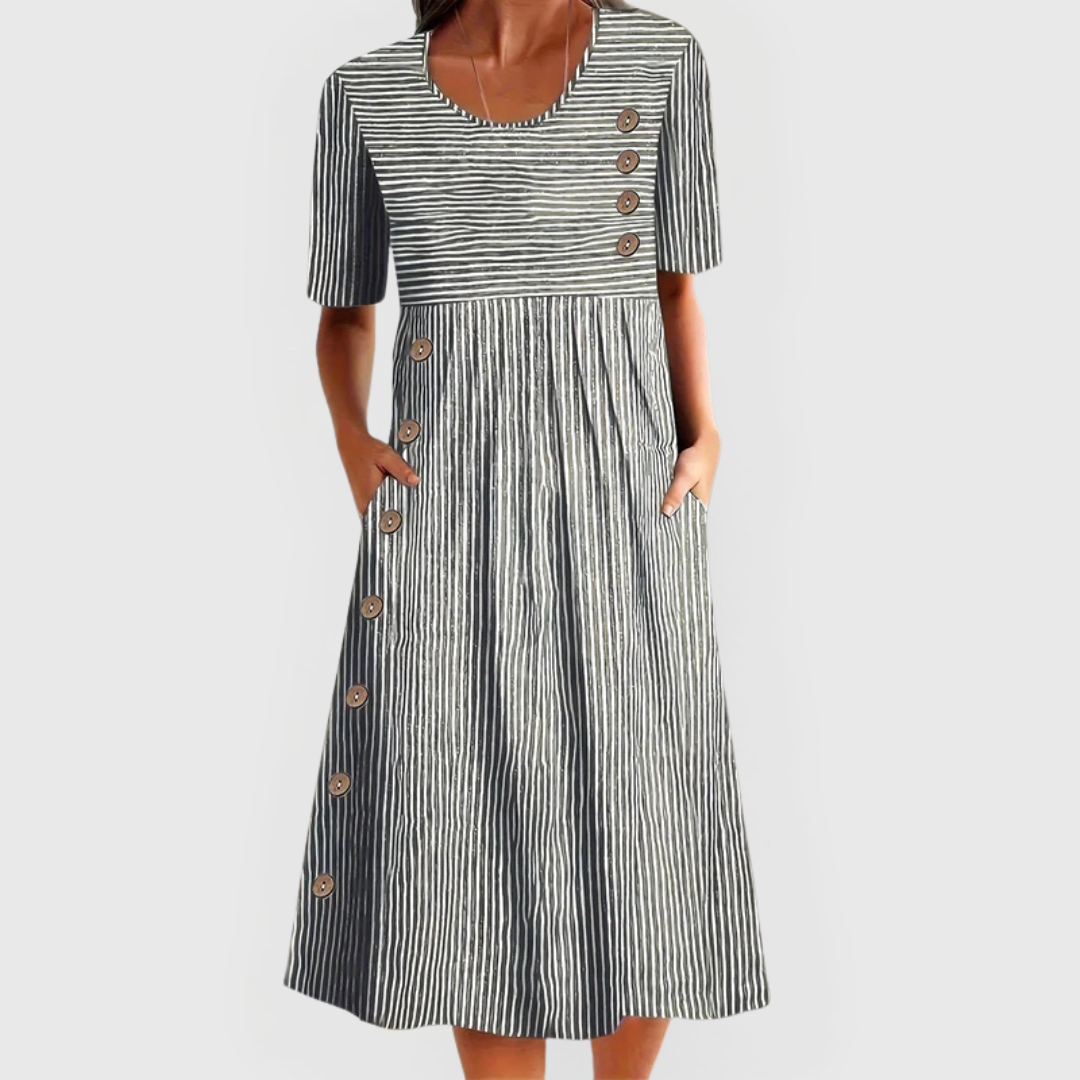 Susanne | Damen A-Linien Midikleid aus Baumwolle mit Streifen