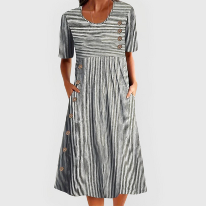 Susanne | Damen A-Linien Midikleid aus Baumwolle mit Streifen
