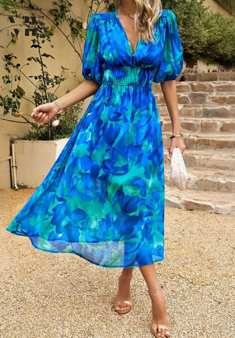 Michaela | Damen Abstrakt Print Wickel Midi Kleid
