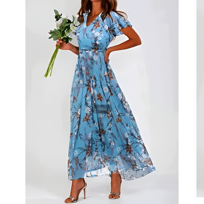 Andrea | Damen V-Ausschnitt Blumenkleid für Hochzeitsgäste